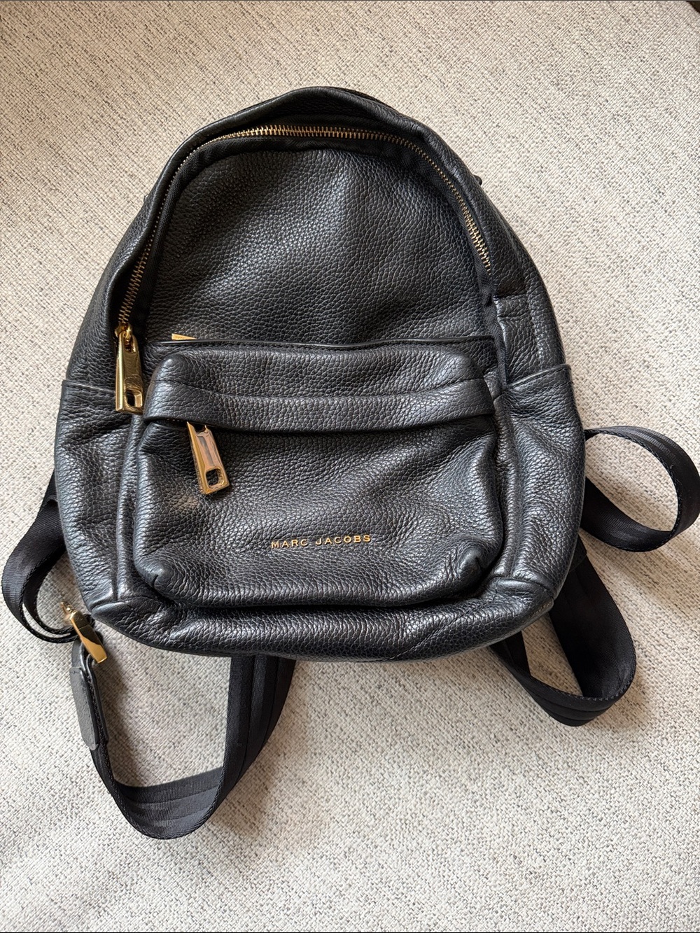 Marc Jacobs Black Pebbled Leather Mini Backpack with Gold Hardware